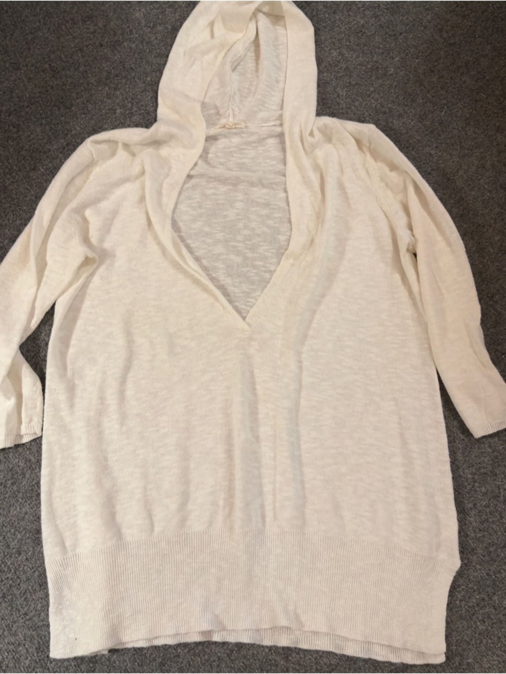 Eileen Fisher White 3/4 Quarter Length Sleeve V-Neck Hooded Sweater Size Medium